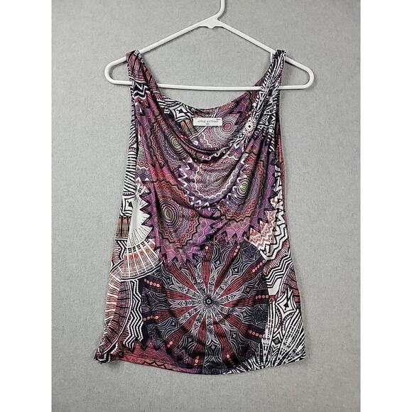 Adele Altman Italy Purple Artsy Cowl Neck Tank Blouse Women's Size 10 Stretch - Picture 1 of 12